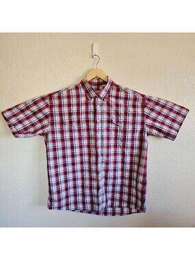 Roper Mens Red Plaid Short Sleeve Button-Up Western Shirt XL Cotton